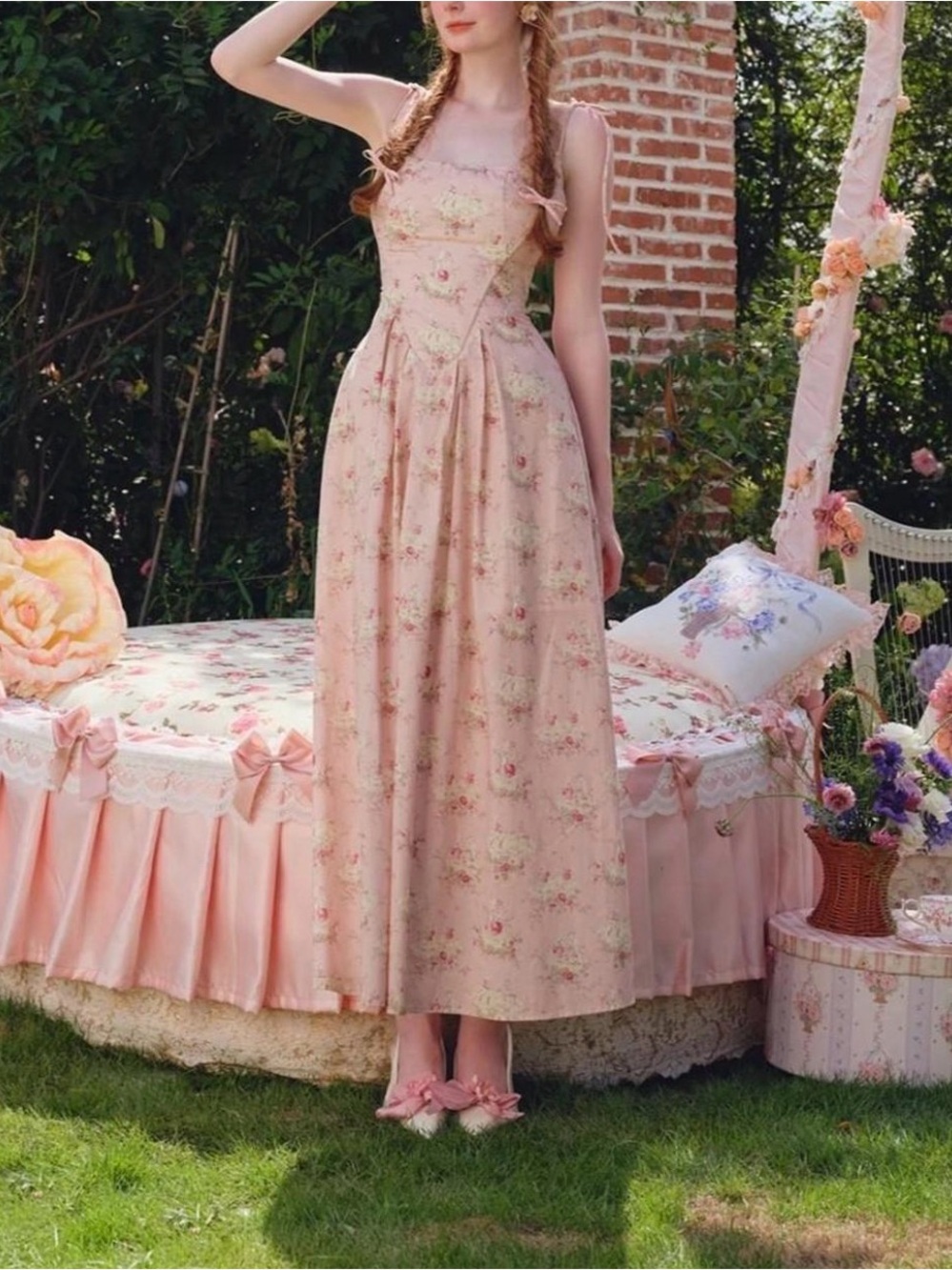 NWT LaceMade Garden Party Vintage-Inspired Pink Floral Corset Maxi Dress